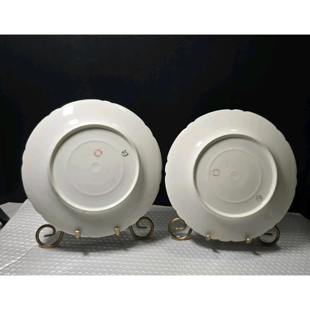 Pair Of Antique Jean Pouyat Limoges(J.P.L.)FinePorcelain Floral Scalloped 8.5
